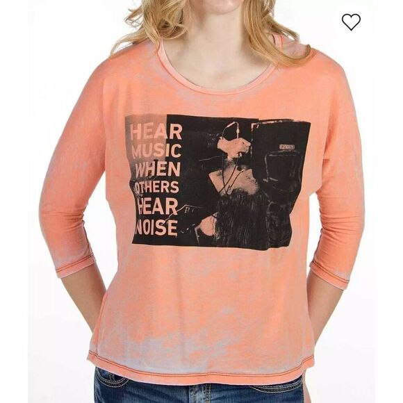 Affliction Shirt Ladies Extra Small Creed Burnout Doleman Sleeve‎ Peach Music - Picture 3 of 7